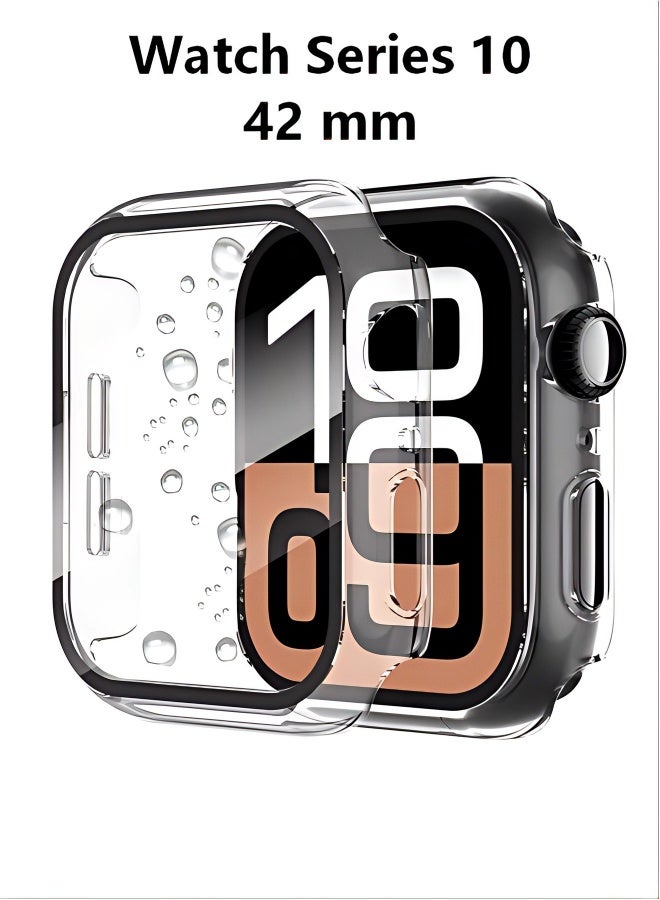 Apple Watch Series 10 42 mm Protective Case Cover with Screen Protector, Hard PC Ultra Thin Tempered Glass Waterproof Cover Accessories Clear - Image 1