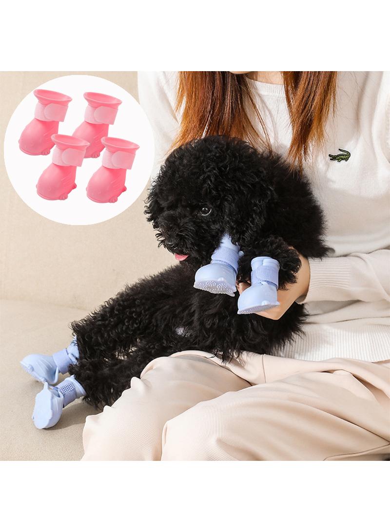 Generic Blue Waterproof Dog Cat Rainshoes Non-slip Soft Silicone Shoes Foot Set Chihuahua Teddy Outdoor Boots Pet Supplies for Dropship  - Image 3