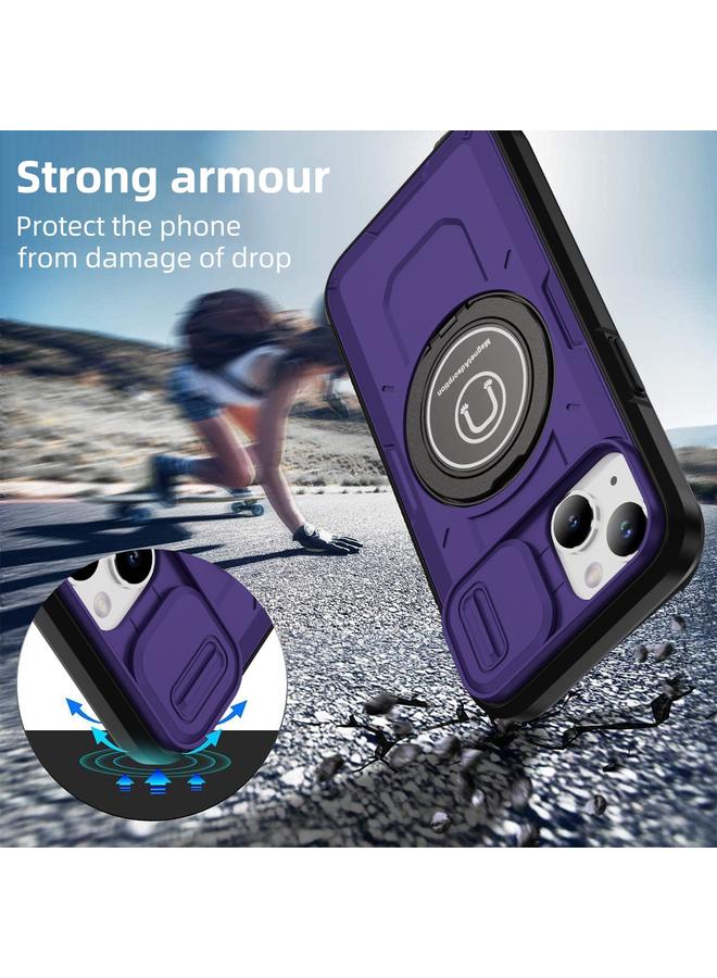 اس-توب جراب لهاتف iPhone 14 مزود بحامل مغناطيسي من مادة TPU الهجينة مع حامل هاتف منزلق لهاتف iPhone 14 - Image 2