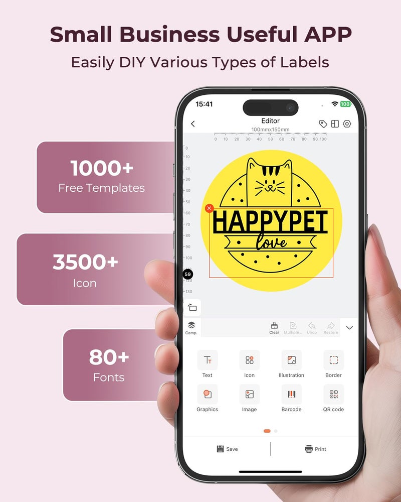 MUNBYN Bluetooth thermal Label Printer 941B, Wireless 300DPI 4x6 Shipping Label Printer for Small Business, Compatible with Windows, Mac, iPhone, Android (Pink) - Image 4