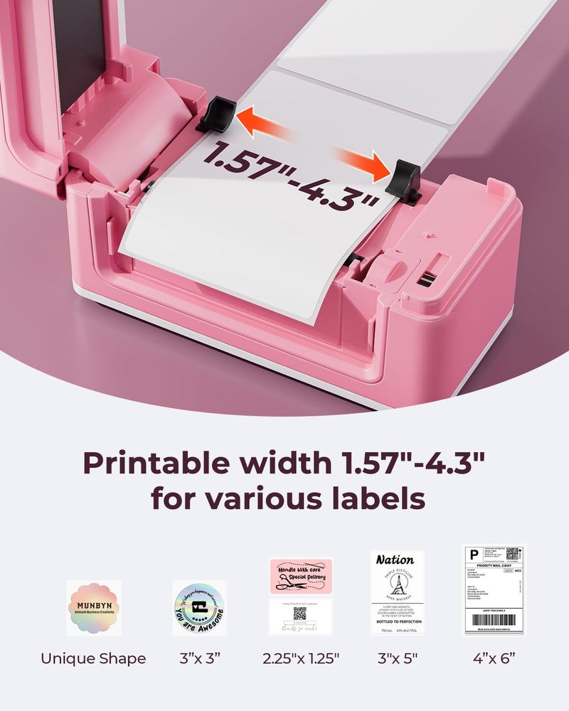 MUNBYN Bluetooth thermal Label Printer 941B, Wireless 300DPI 4x6 Shipping Label Printer for Small Business, Compatible with Windows, Mac, iPhone, Android (Pink) - Image 3
