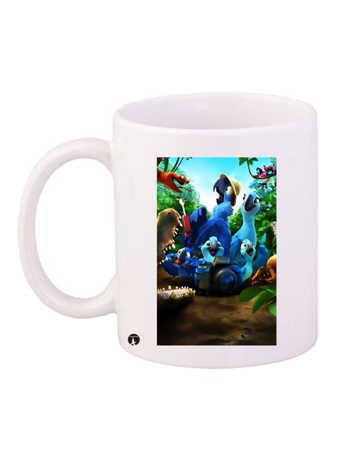 RYN Cartoon Characters Printed Coffee Mug White/Blue/Brown 11ounce