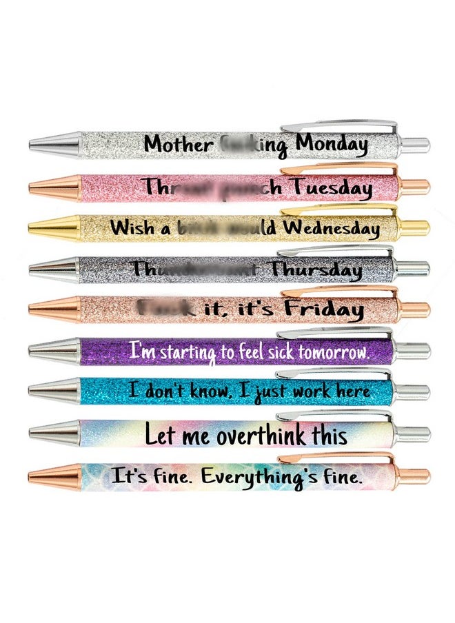 PASISIBICK - 9 Pieces Funny Daily Ballpoint Pens Swear Word Weekend Set, Comfortable Writing With Black Ink 1.0 Mm Pretty Pens For Office Gifts（9 Pcs Funny） - Image 1