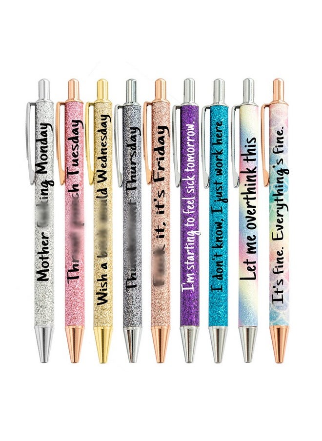 PASISIBICK - 9 Pieces Funny Daily Ballpoint Pens Swear Word Weekend Set, Comfortable Writing With Black Ink 1.0 Mm Pretty Pens For Office Gifts（9 Pcs Funny） - Image 1