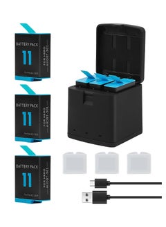 Hero 9 10 11 12 Battery 3-Pack, 1800mAh Battery Capacity, with USB Storage Fast Charger and Battery Protective Case, Fully Compatible with GoPro Hero 9 10 11 12 Black