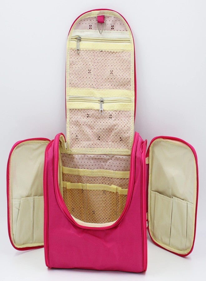 LUCES Fabric Multipurpose Makeup Bag Travel Vanity Hanging Jewellery Cosmetic Pouch for Women Necklace Storage Box Toiletry Necklace Wardrobe Organizer Pink - Image 3