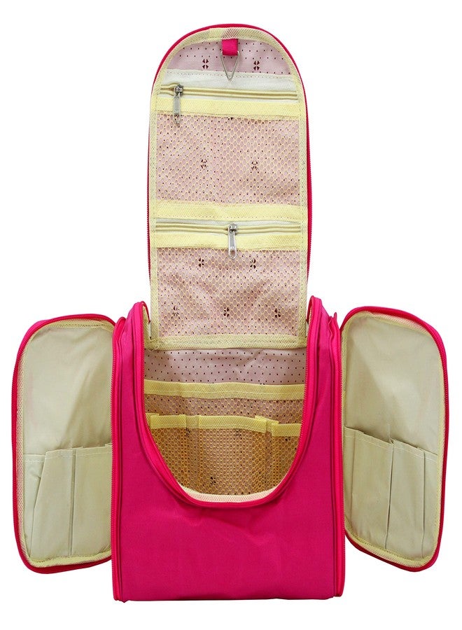 LUCES Fabric Multipurpose Makeup Bag Travel Vanity Hanging Jewellery Cosmetic Pouch for Women Necklace Storage Box Toiletry Necklace Wardrobe Organizer Pink - Image 1