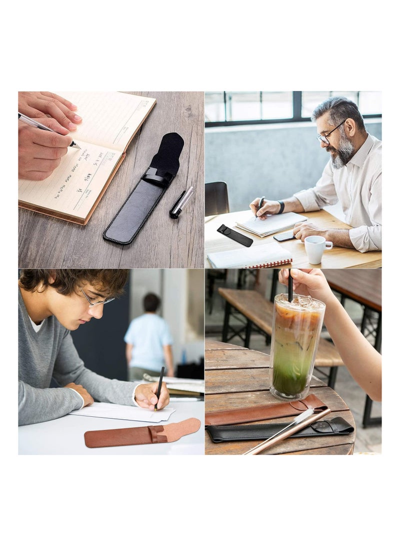 2 Pcs Pen Case, PU Leather Pen Case, Handmade Pen Case, Protective Cover, for Pencils, Pens, Ballpoint Pens (Black and Brown) - Image 2