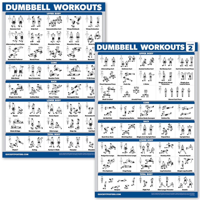 Palace Learning QuickFit 2 Pack Dumbbell Workout Exercise Poster - Volume 1 & 2 - LAMINATED 18" x 24" - Image 1