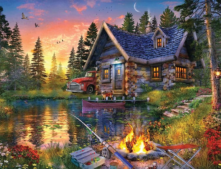 Springboks Sunkissed Cabin 2000 Piece Puzzle for Adults Features a Beautifully Illustrated Lakeside Cabin Retreat Ribbon Cut Pieces - Image 1