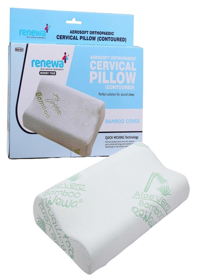 RENEWA Cervical Pillow for Neck Pain Memory Foam with Bamboo Cover for Spondylitis Neck & Shoulder Pain, Orthopedic Memory Foam Pillow for Sleeping with Washable Cover White - Image 2