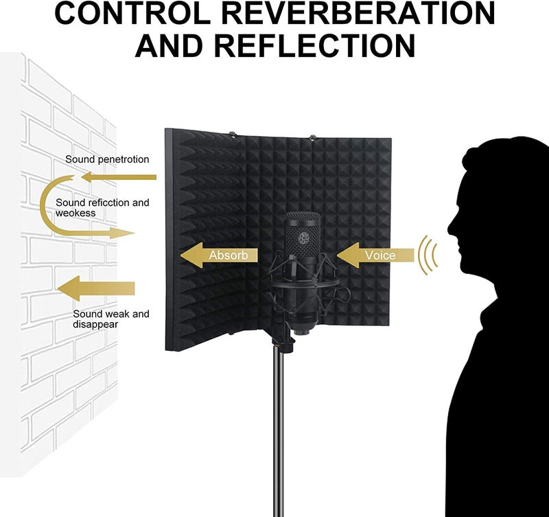 Device Of Urban Infotech 3 Panel Isolation Shield with Pop Filter Sound Proof Reflection Filter for Mic Vocal Booth for Home Studio Microphone Isolation shield Mic Filter for Studio Recording - Image 2