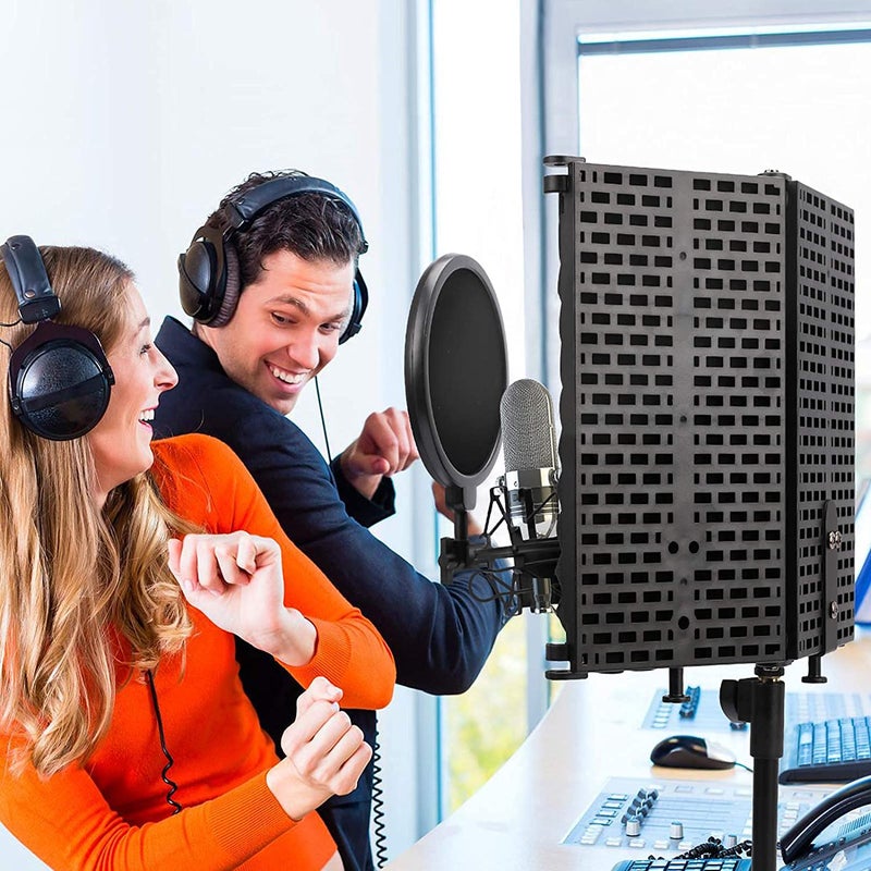 Device Of Urban Infotech 3 Panel Isolation Shield with Pop Filter Sound Proof Reflection Filter for Mic Vocal Booth for Home Studio Microphone Isolation shield Mic Filter for Studio Recording - Image 5