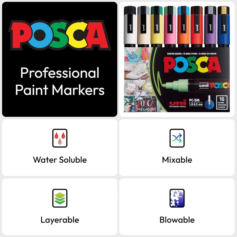 POSCA PXPC5M16A Acrylic Paint Marker Set, Medium - Image 4