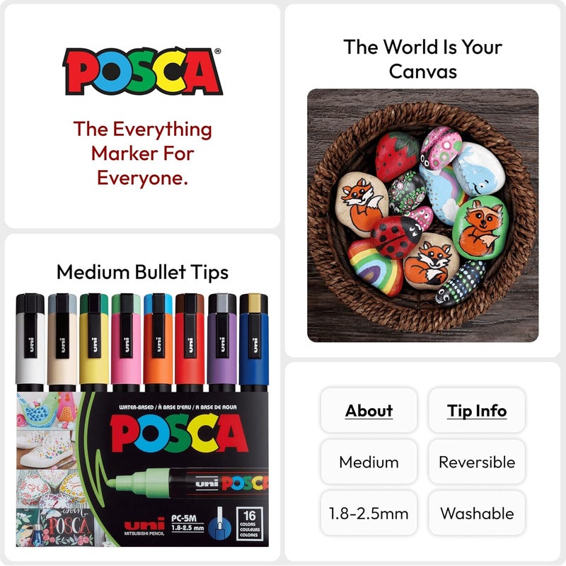 POSCA PXPC5M16A Acrylic Paint Marker Set, Medium - Image 3