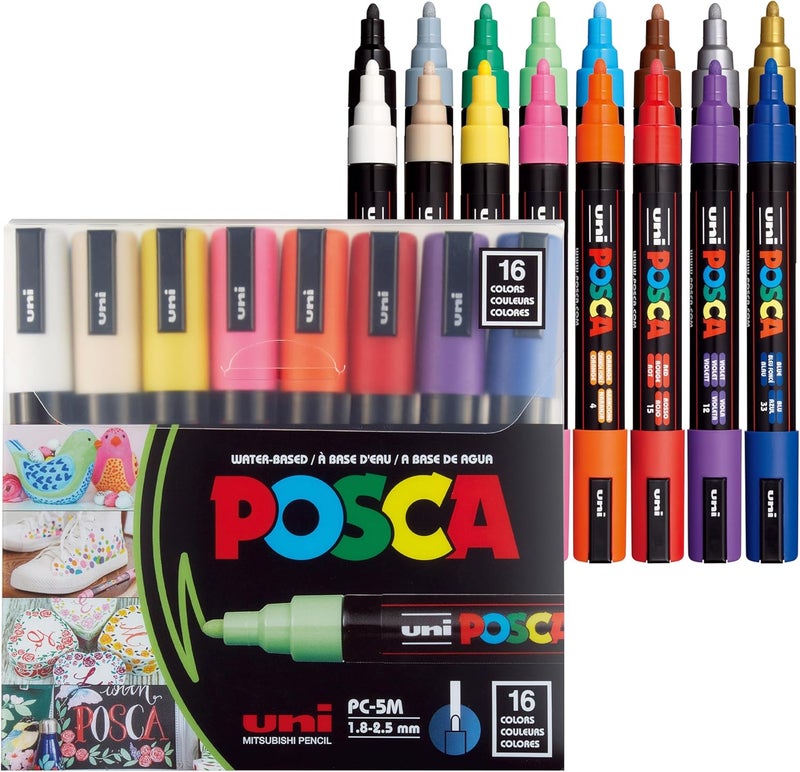 POSCA PXPC5M16A Acrylic Paint Marker Set, Medium - Image 1