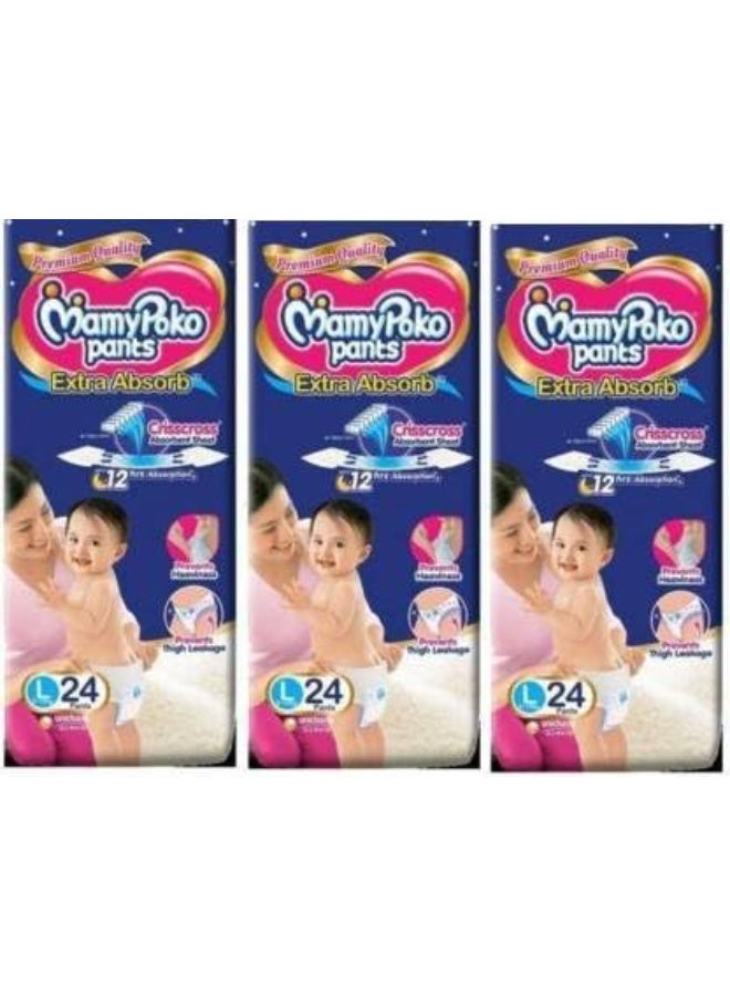 MamyPoko Pants diapers L-24 extra absorb crisscross absorbent sheet - L (72 Pieces)
