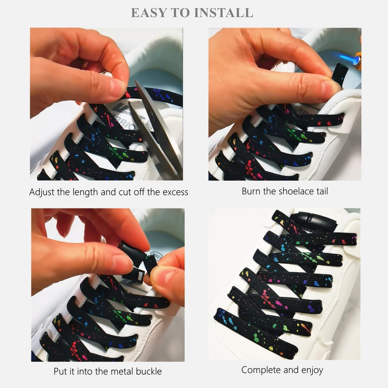 nikwesm Magnetic No Tie Elastic Shoe Laces for Kids Adults, No screw, One Size Fits All (Black color) - Image 2