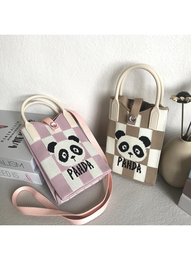 حقيبة يد كورية من Ins Niche Panda محبوكة حقيبة هاتف محمول حقيبة شخصية كاجوال منسوجة للسيدات - اللون: حقيبة الهاتف المحمول الشطرنج الأزرق الياقوت - Image 3