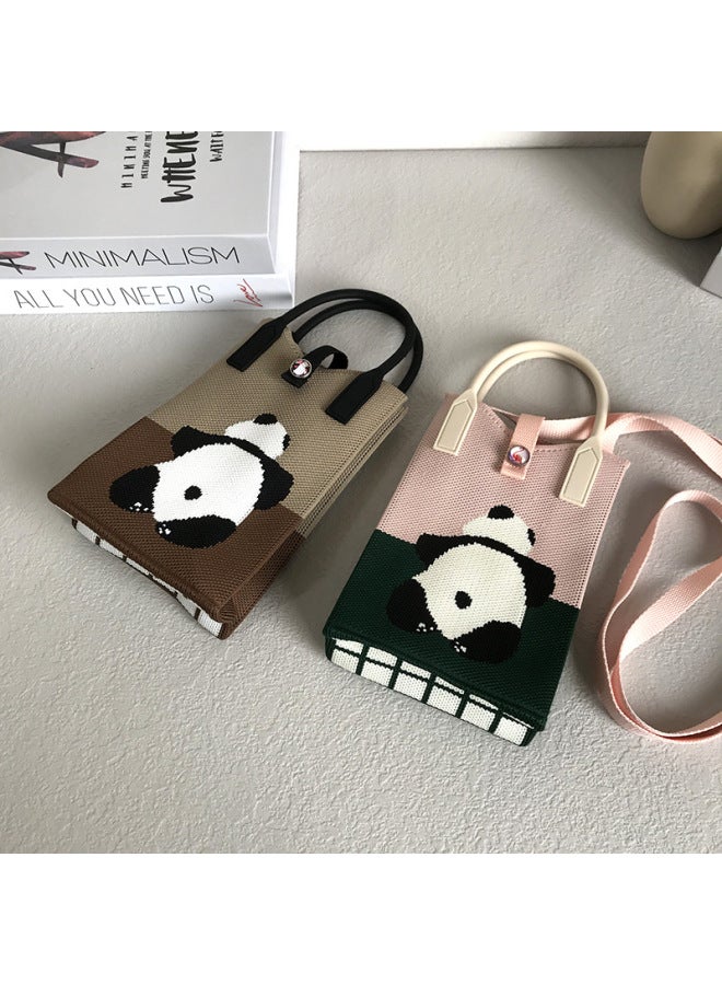 حقيبة يد كورية من Ins Niche Panda محبوكة حقيبة هاتف محمول حقيبة شخصية كاجوال منسوجة للسيدات - اللون: حقيبة الهاتف المحمول الشطرنج الأزرق الياقوت - Image 5