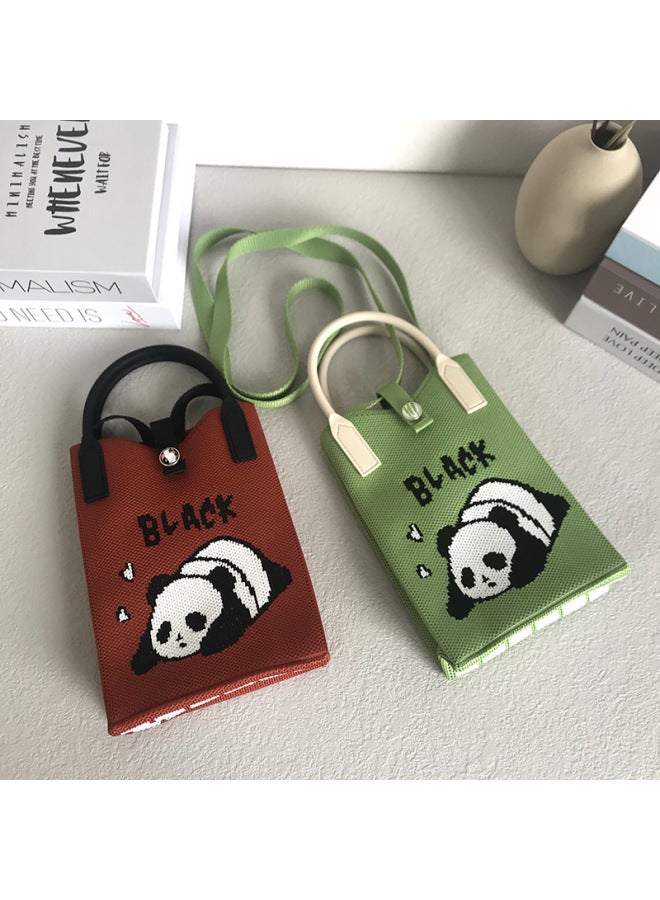 حقيبة يد كورية من Ins Niche Panda محبوكة حقيبة هاتف محمول حقيبة شخصية كاجوال منسوجة للسيدات - اللون: حقيبة الهاتف المحمول الشطرنج الأزرق الياقوت - Image 4