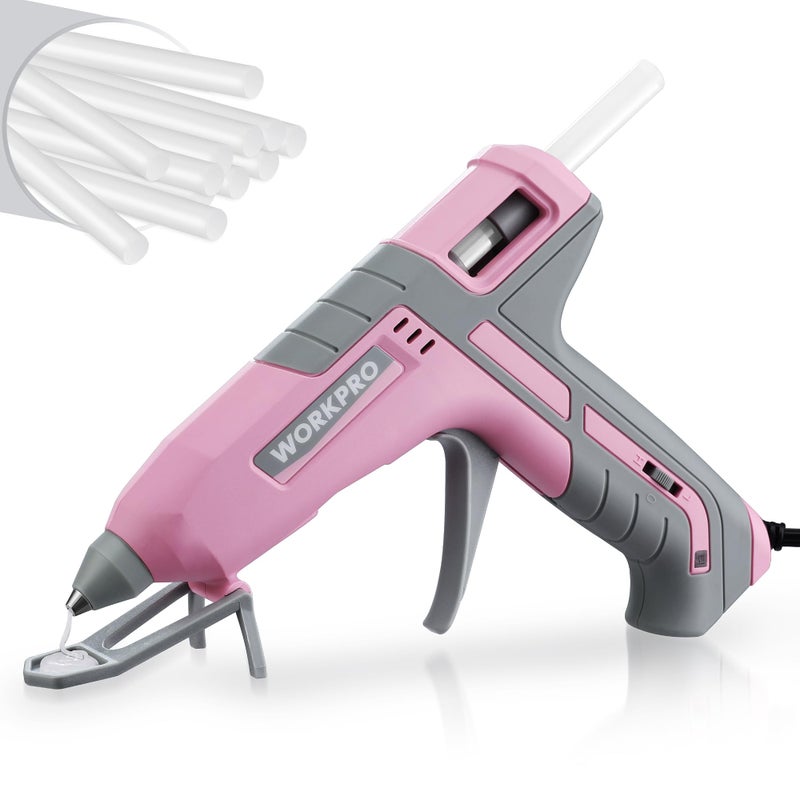 WORKPRO Hot Glue Gun Full Size - 60/100W Dual Temp Glue Gun and Sticks Set with 10 PCS Glue Sticks (7/16") - 90S Fast Preheating Hot Glue Gun for Construction, Crafting, DIY and Repairs - Pink Ribbon - Image 1