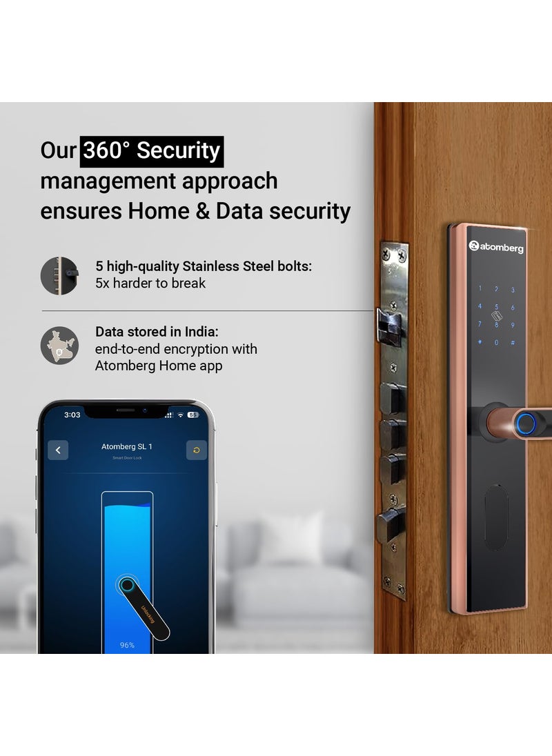 atomberg Atomberg SL 1 Smart Door Lock 6 Ways Unlocking Fingerprint PIN OTP NFC Card Atomberg Home App Data Stored in India Key 5 Stainless Steel Bolt 2 Year Warranty by Atomberg Rose Gold  - Image 4