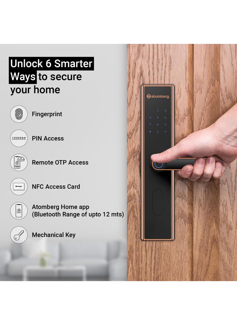 atomberg Atomberg SL 1 Smart Door Lock 6 Ways Unlocking Fingerprint PIN OTP NFC Card Atomberg Home App Data Stored in India Key 5 Stainless Steel Bolt 2 Year Warranty by Atomberg Rose Gold  - Image 2