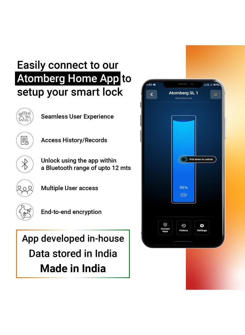atomberg Atomberg SL 1 Smart Door Lock 6 Ways Unlocking Fingerprint PIN OTP NFC Card Atomberg Home App Data Stored in India Key 5 Stainless Steel Bolt 2 Year Warranty by Atomberg Rose Gold  - Image 3