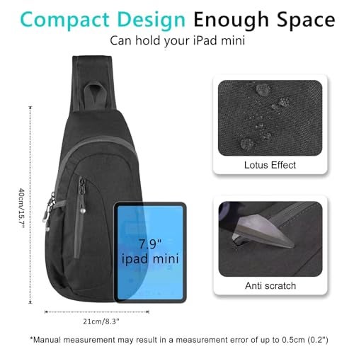 TITECOUGO Small Sling Bag Lightweight Crossbody Bag for Women Men Hiking Backpack Travel Shoulder Bags Chest Daypack for Gym Work Casual Cycling Sports Z1-Canvas Dark Black - Image 4