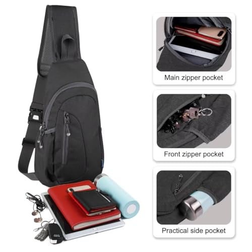 TITECOUGO Small Sling Bag Lightweight Crossbody Bag for Women Men Hiking Backpack Travel Shoulder Bags Chest Daypack for Gym Work Casual Cycling Sports Z1-Canvas Dark Black - Image 2