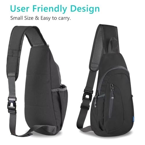 TITECOUGO Small Sling Bag Lightweight Crossbody Bag for Women Men Hiking Backpack Travel Shoulder Bags Chest Daypack for Gym Work Casual Cycling Sports Z1-Canvas Dark Black - Image 3