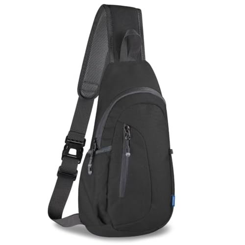 TITECOUGO Small Sling Bag Lightweight Crossbody Bag for Women Men Hiking Backpack Travel Shoulder Bags Chest Daypack for Gym Work Casual Cycling Sports Z1-Canvas Dark Black - Image 1