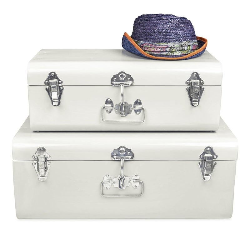 Elan ELAN Vintage Trunk Storage Chest Metal OffWhite Set of 2 Rectangular  - Image 4