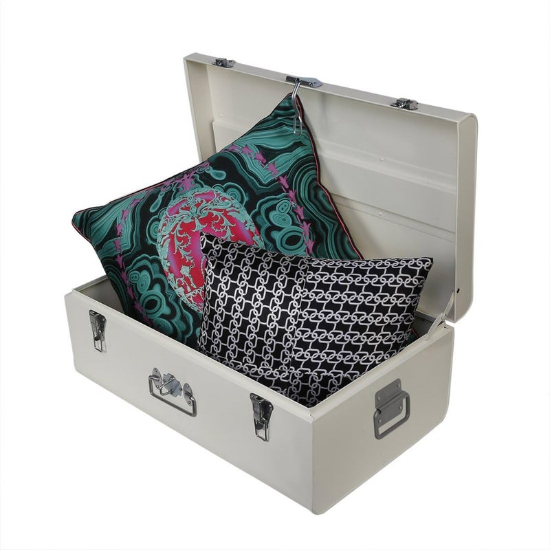 Elan ELAN Vintage Trunk Storage Chest Metal OffWhite Set of 2 Rectangular  - Image 2