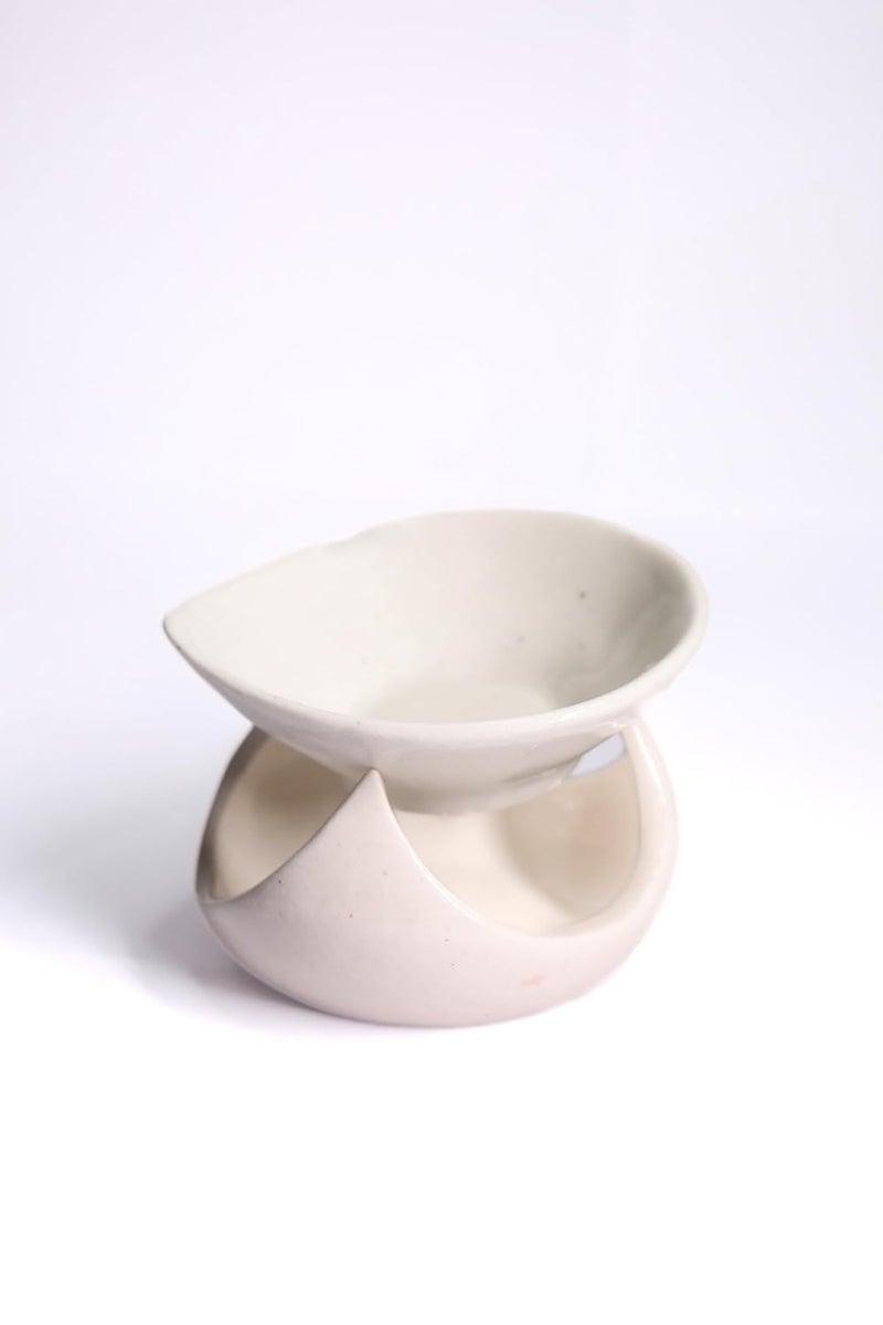 Plavam Flame Ceramic Aroma Oil Burner Aromatherapy Diffuser Tripod Diya Diffuser Tealight Aroma Oil Warmer Lamp for Gifting Home Fragrance Aromatherapy Home Decor White - Image 2