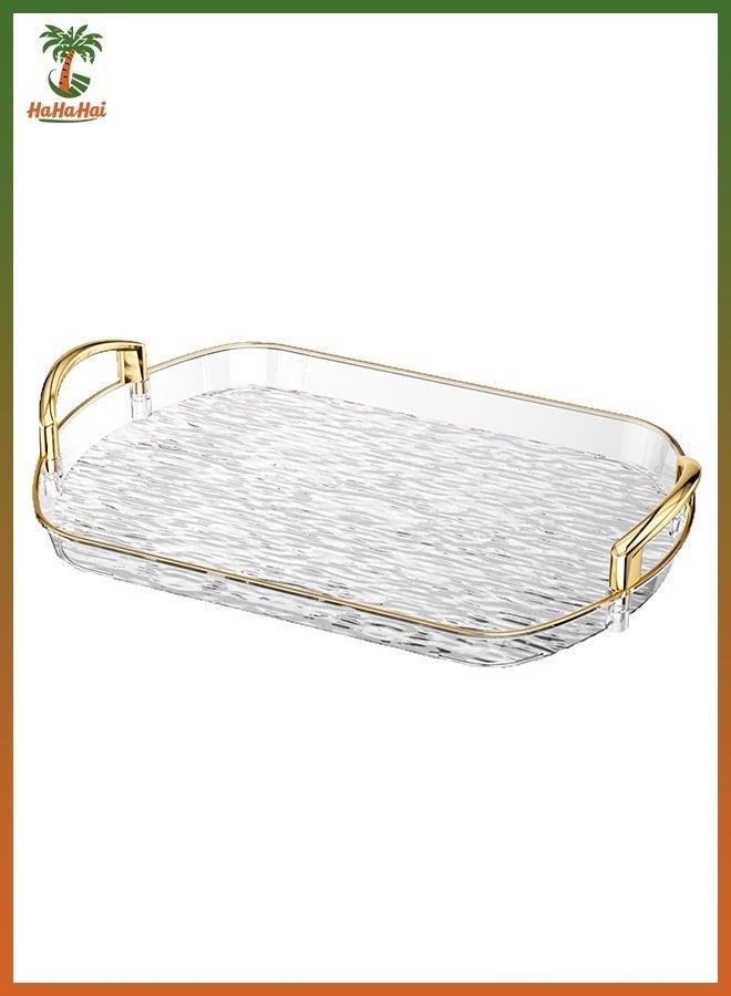 HaHaHai Set of 3 Clear Serving Trays with Golden Handles, Decorative Storage Trays for Coffee Table, Tea, Kitchen, Restaurant, Party - Image 4