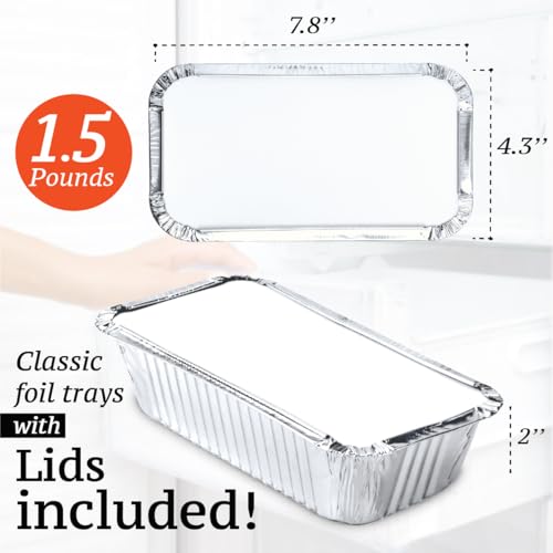 Spare Essentials (55 Pack Aluminum Loaf Pans with Lids 1.5 LB Disposable Bread Tins for Baking, Lunch Containers, Single Serve Baking Dishes - Foil Loaf Pans, Aluminum Bread Pans 7.8 x 4.3 x2 Inches - Image 2