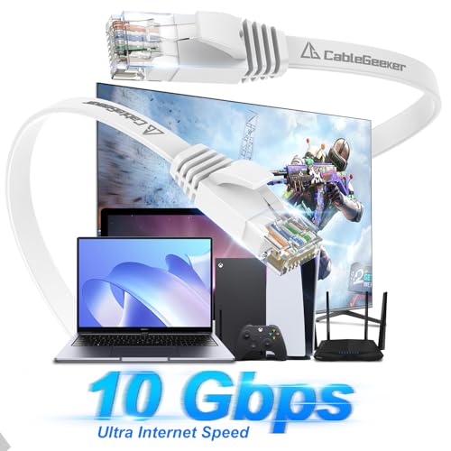 CableGeeker Cat 6 Ethernet Cable 200 ft, High Speed 10Gbps Flat Internet Network Cable, Pure Copper Ethernet Patch Cable Long, Computer LAN Cable with Clips & Straps for Router, Modem, PS4/5, White - Image 2