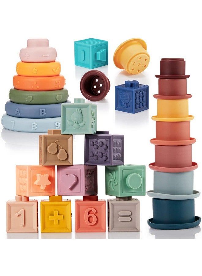 Charniol 3 Set Montessori Toys For Babies Soft Baby Stacking Cups Toy Silicone Ring Stacker Baby Toy Stacking Blocks For Toddlers 6 To 12 Months Sensory Building Toy Stacker With Number Fruit Shape - Image 2