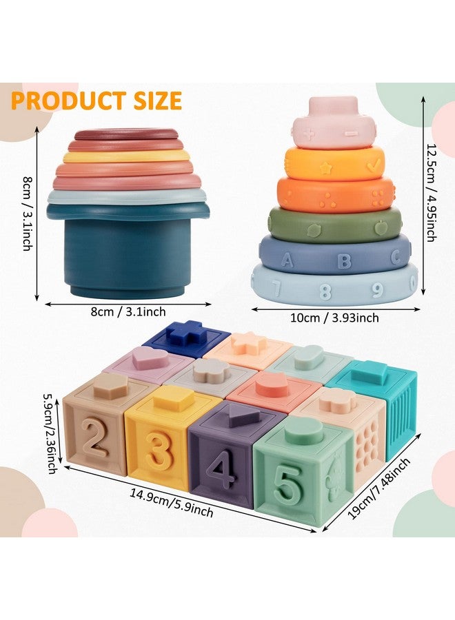 Charniol 3 Set Montessori Toys For Babies Soft Baby Stacking Cups Toy Silicone Ring Stacker Baby Toy Stacking Blocks For Toddlers 6 To 12 Months Sensory Building Toy Stacker With Number Fruit Shape - Image 3