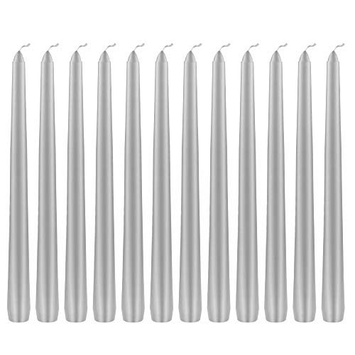 Mega Candles 12 pcs Unscented Silver Taper Candle | Hand Poured Wax Candles 10" x 7/8" | for Home DÃƒÂ©cor, Wedding - Image 1