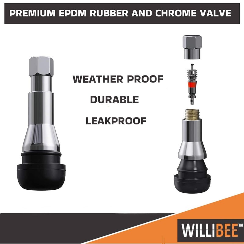 WILLIBEE TR414 Tyre Valve Stem Brass, EPDM Rubber & Chrome Alloy Tubeless Tire Valve Stem for Car (CTR414-100Pcs) - Image 3