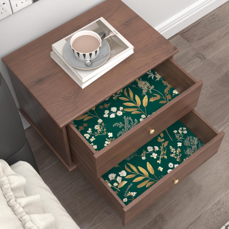 Laatse Dark Green Floral Wallpaper Peel and Stick Green Golden Leaf Wallpaper Vintage Floral Contact Paper Waterproof Self Adhesive Boho Delicate Wall Paper for Cabinet Rooms Walls Locker 17.5" x 118" - Image 2