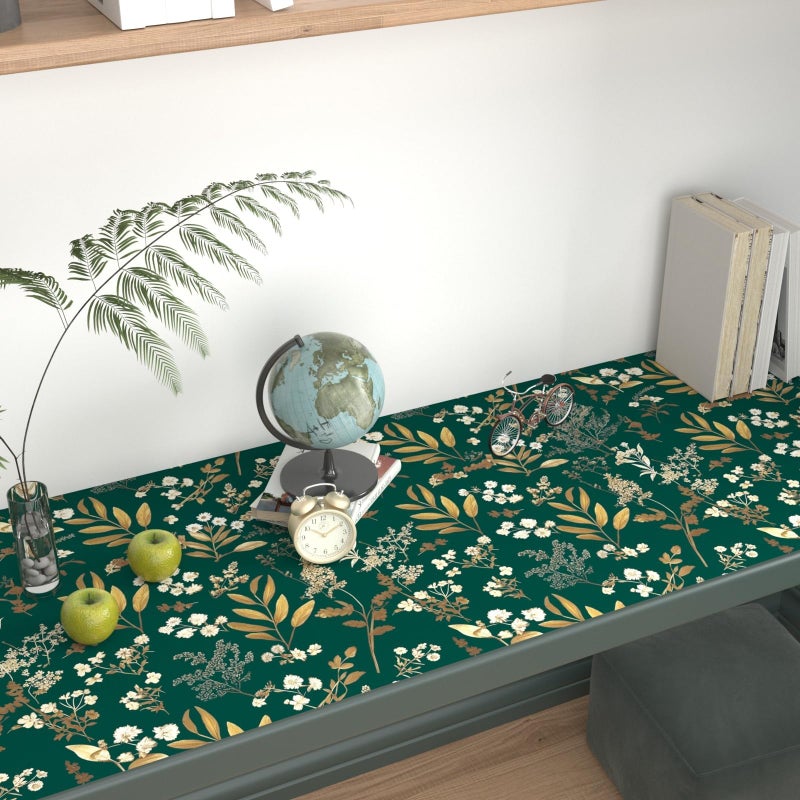 Laatse Dark Green Floral Wallpaper Peel and Stick Green Golden Leaf Wallpaper Vintage Floral Contact Paper Waterproof Self Adhesive Boho Delicate Wall Paper for Cabinet Rooms Walls Locker 17.5" x 118" - Image 4