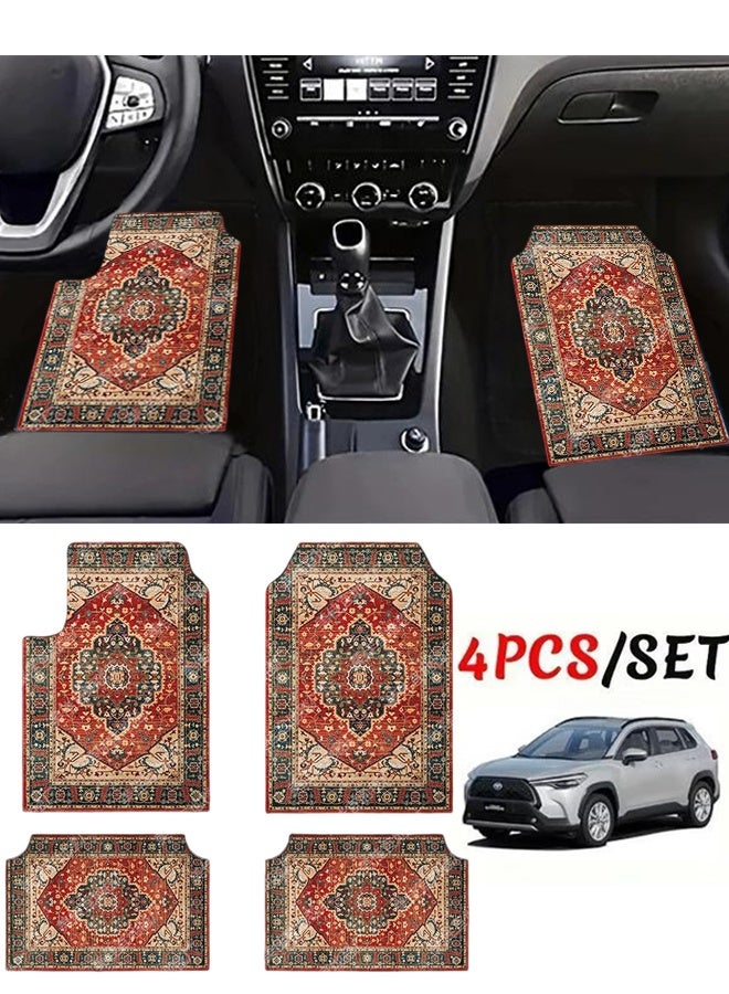4-Piece Premium Polyester Floor Mat for Cars, SUVs and Trucks, Bohemian Style Carpet Floor Mats for Car,All Weather Protection, Universal to Fit - Image 1