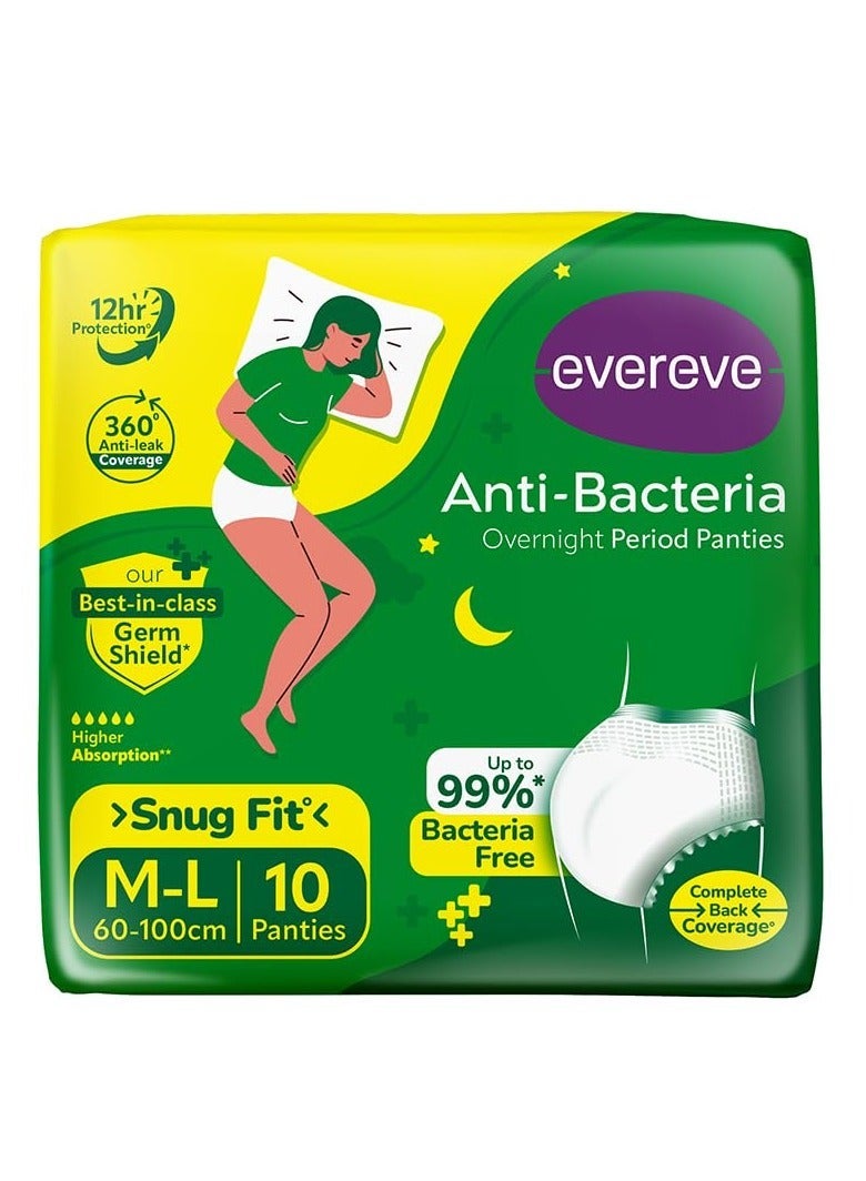 Evereve Anti Bacteria Period Panty for Girls & Women, (M-L), 10 Pcs, 360 Degree Overnight Coverage, 99.9% Bacteria Free, High Absorbency for Heavy Flow, Maternity Postpartum Disposable Panty - Image 1
