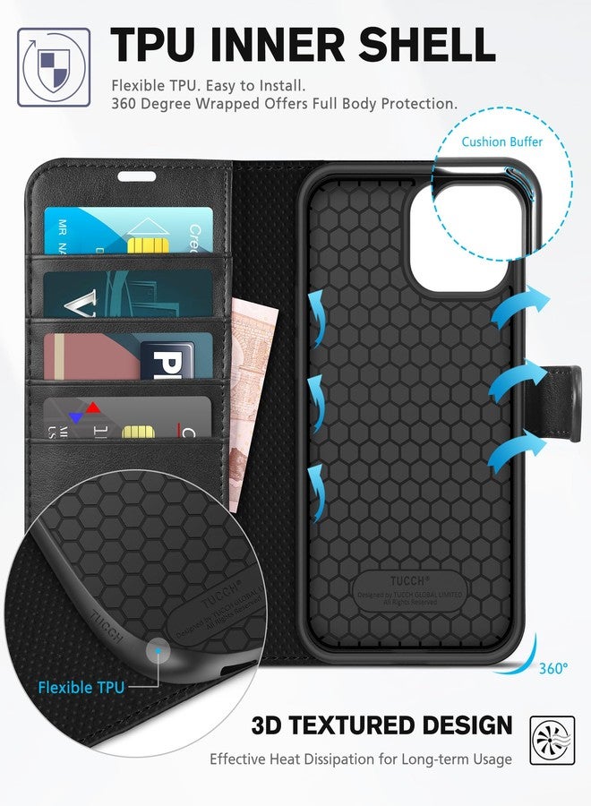 TUCCH Case for iPhone 13 Pro Max Wallet Case, RFID Blocking Card Slot Stand Phone Case with [Shockproof TPU Interior Case], PU Leather Magnetic Flip Cover Compatible with iPhone 13 Pro Max 6.7", Black - Image 5