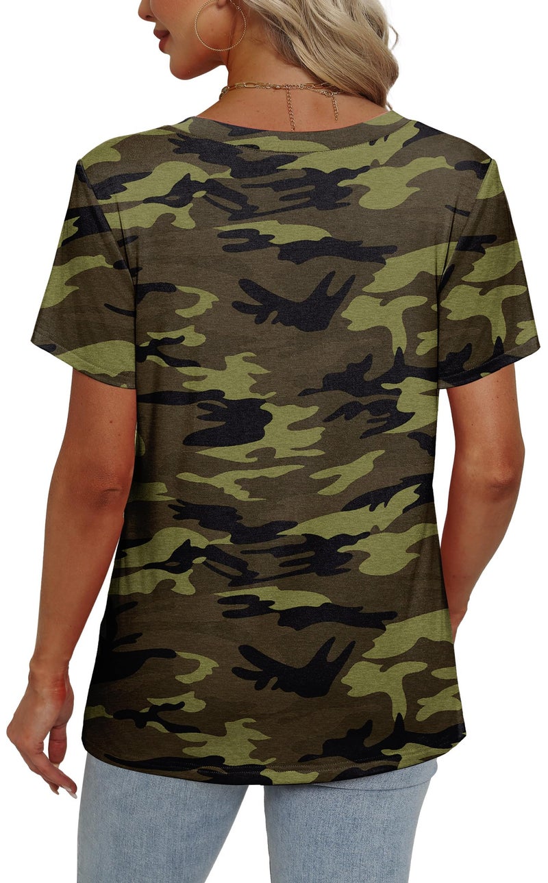 Alaroo Summer Tops for Women 2026 Short Sleeve Tunic Tops V Neck T Shirts for Women Camouflage Print 17 M - Image 4