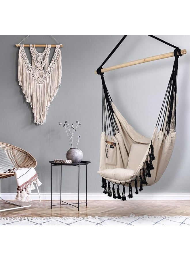Antikiano Delight  Boho Hanging Hammock Chair with Cushions, Side Pocket and Decorative Tassels for Indoor and Outdoor Relaxation - Image 2